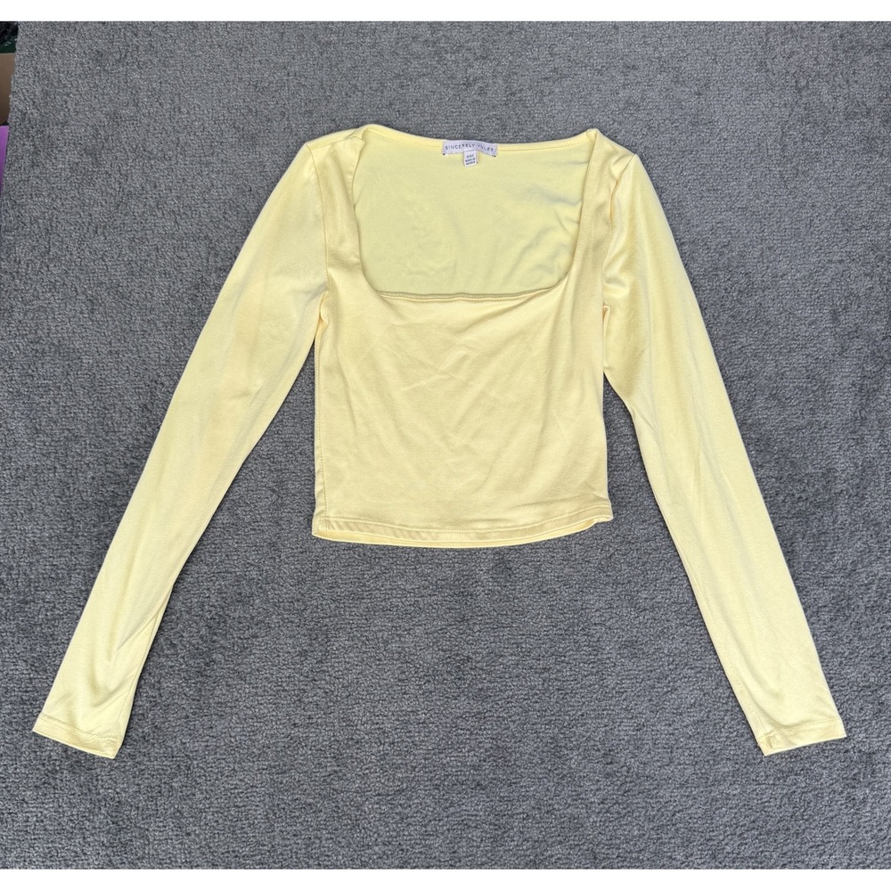 Sincerely Jules Pale Yellow Square Neck Long Sleeve Crop Top XXS XXCH H17199